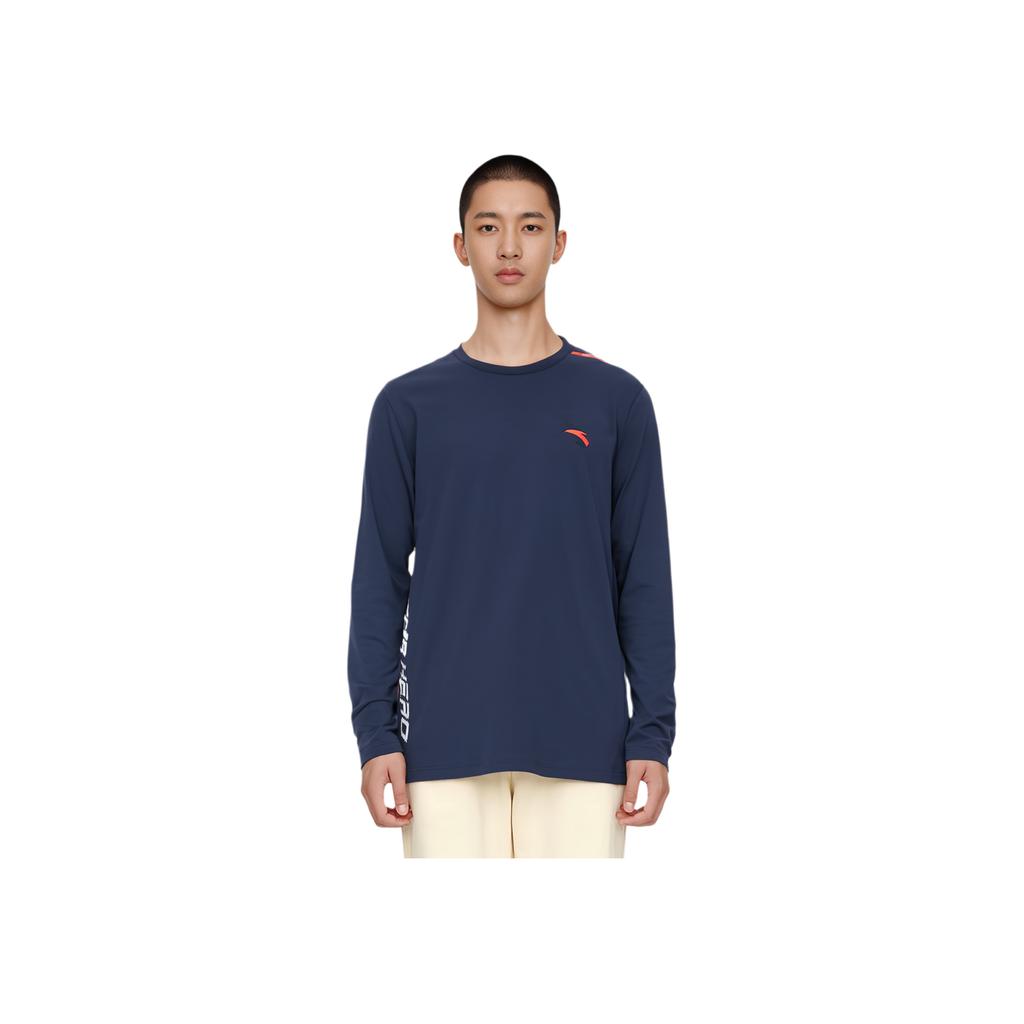 Anta Trainingsserie Logo Buchstaben Rundhals-Pullover Langarm-T-Shirt Herren Tops Mitternachtsblau 152337401-2