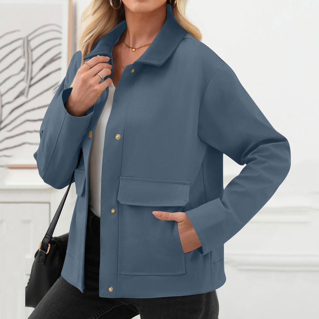 Women's Fashionable Solid Color Long Sleeved Pocket Casual  Jacket
