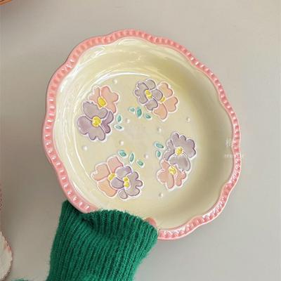Hand-painted Relief Ceramic Plates Tulips Lovely Girls Household High-end Beautiful Tableware Platos Decorativos Mesa