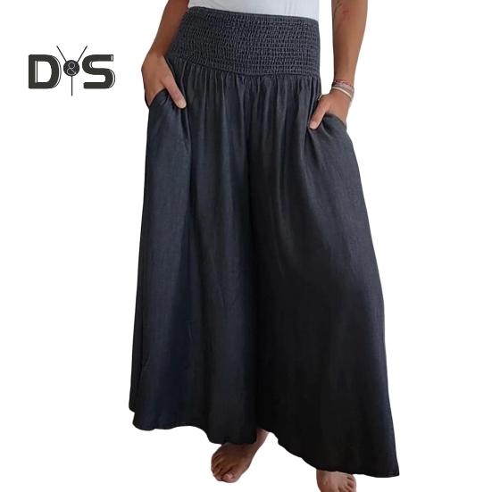 

Женские брюки, эластичные, с высокой талией, свободные, широкие брюки с карманами, однотонные, свободного кроя, повседневные брюки для дома L черный серый