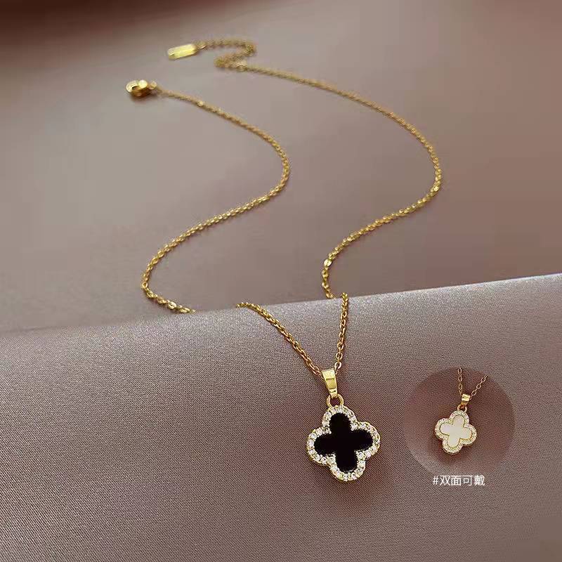 Premium Four-Leaf Clover Full Diamond Necklace Women'S Light Luxury Simple Fashion Neck Chain Collarbone Chain