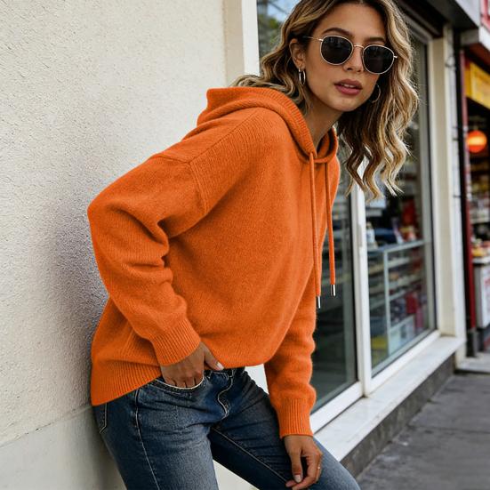 Kadın Süveter Ayarlanabilir Büzgülü Kapüşonlu Örgü Pullover Üstler Uzun Kollu Düz Renk Rahat Kesim Rahat Sıcak Sonbahar Kış Örgü Kapüşonlu