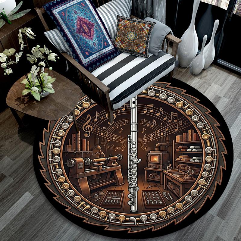 Steampunk Music Workshop Round Area Rug Under Office Chairs Bedroom Living Room Home Decor 80cm x 80cm