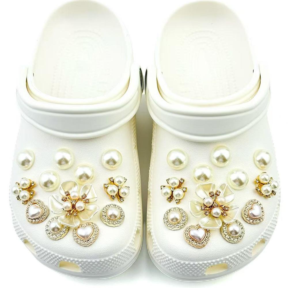 24PCS Summer Fashion Shoe Charms Set Accessories for Clogs Shoe Buckle Pearl Diamond Flower DIY Shoes Decorations