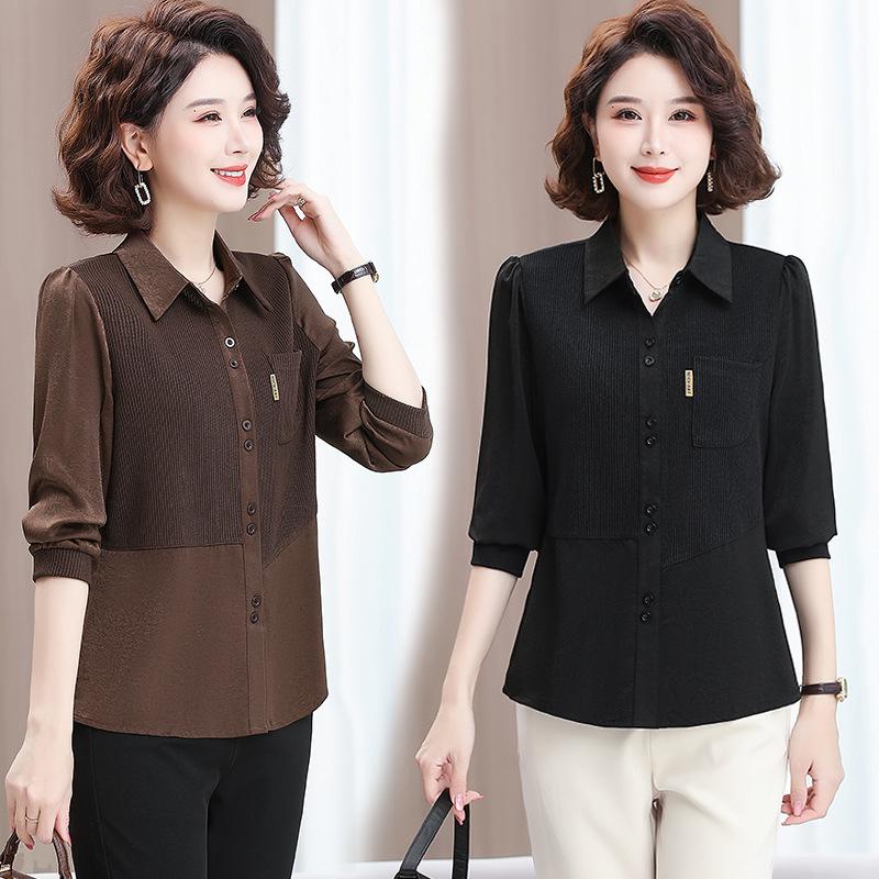 Spring Fashion Casual Polo Neck Base Shirt for Middle-aged Mothers (Ages 40-49)