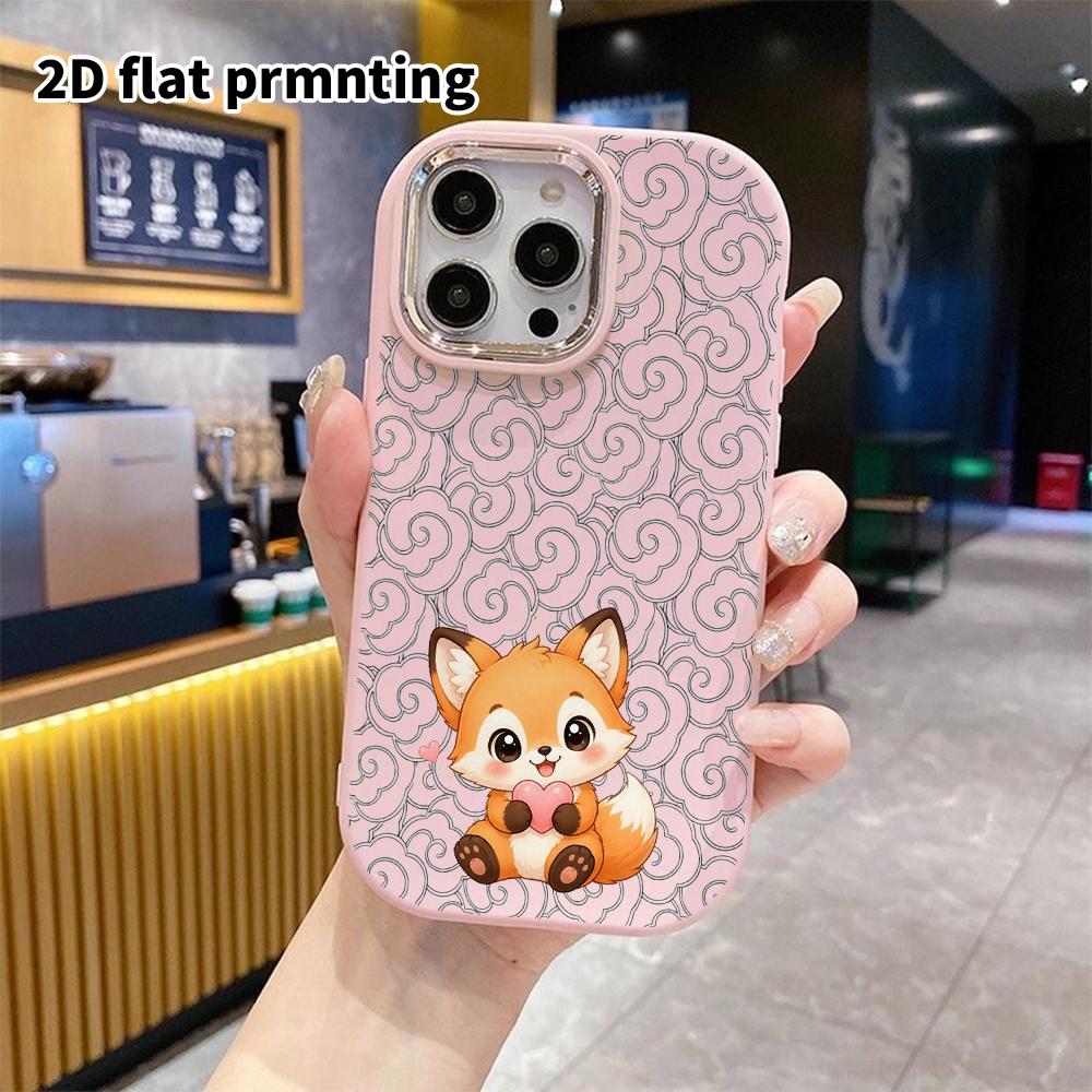 Phone Case: 2D Flat Design Suitable for iPhone 18 17 16 15 14 13 Pro Protective Case, Couple Style, Little Red Fox with Heart, Christmas and Halloween