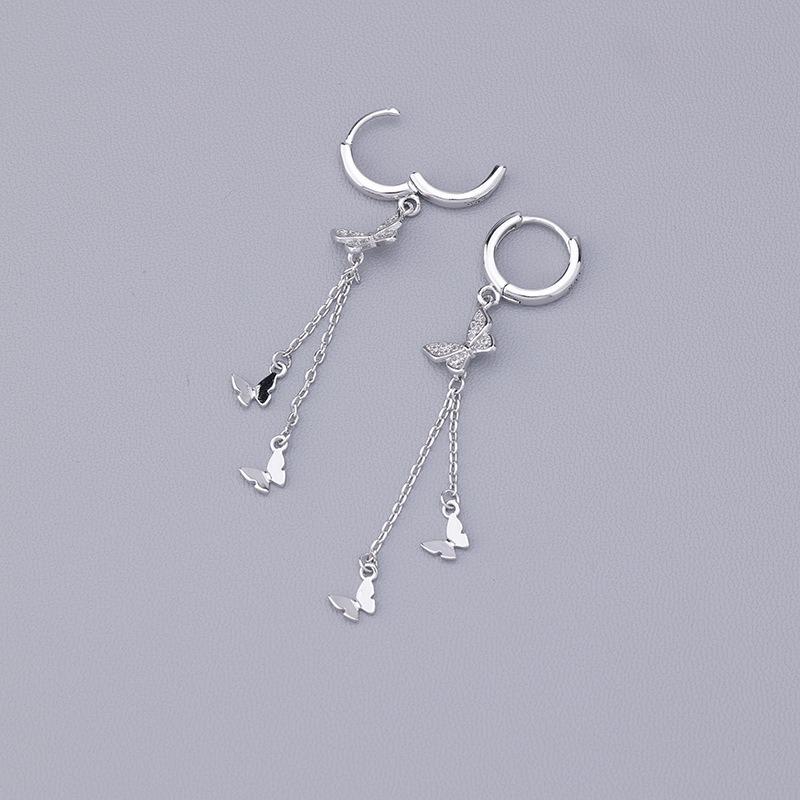 S925 Silver Butterfly Tassel Earrings Women Elegant Simple Ear Jewelry