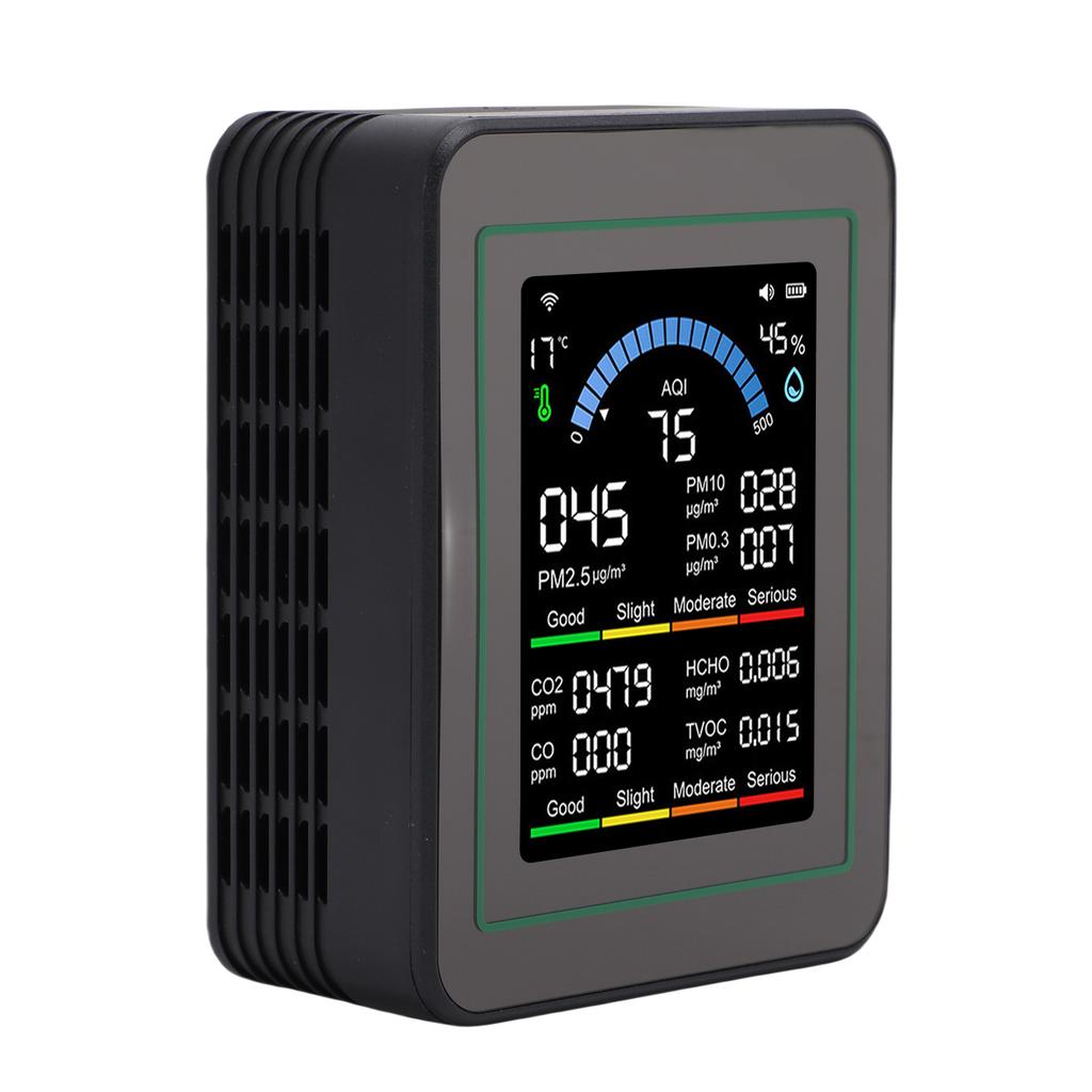 10 In 1 Air Quality Monitor, Color LCD Screen Indoor PM0.3 PM2.5 PM10 CO CO2 HCHO TVOC Temp Humidity Detector Fit for