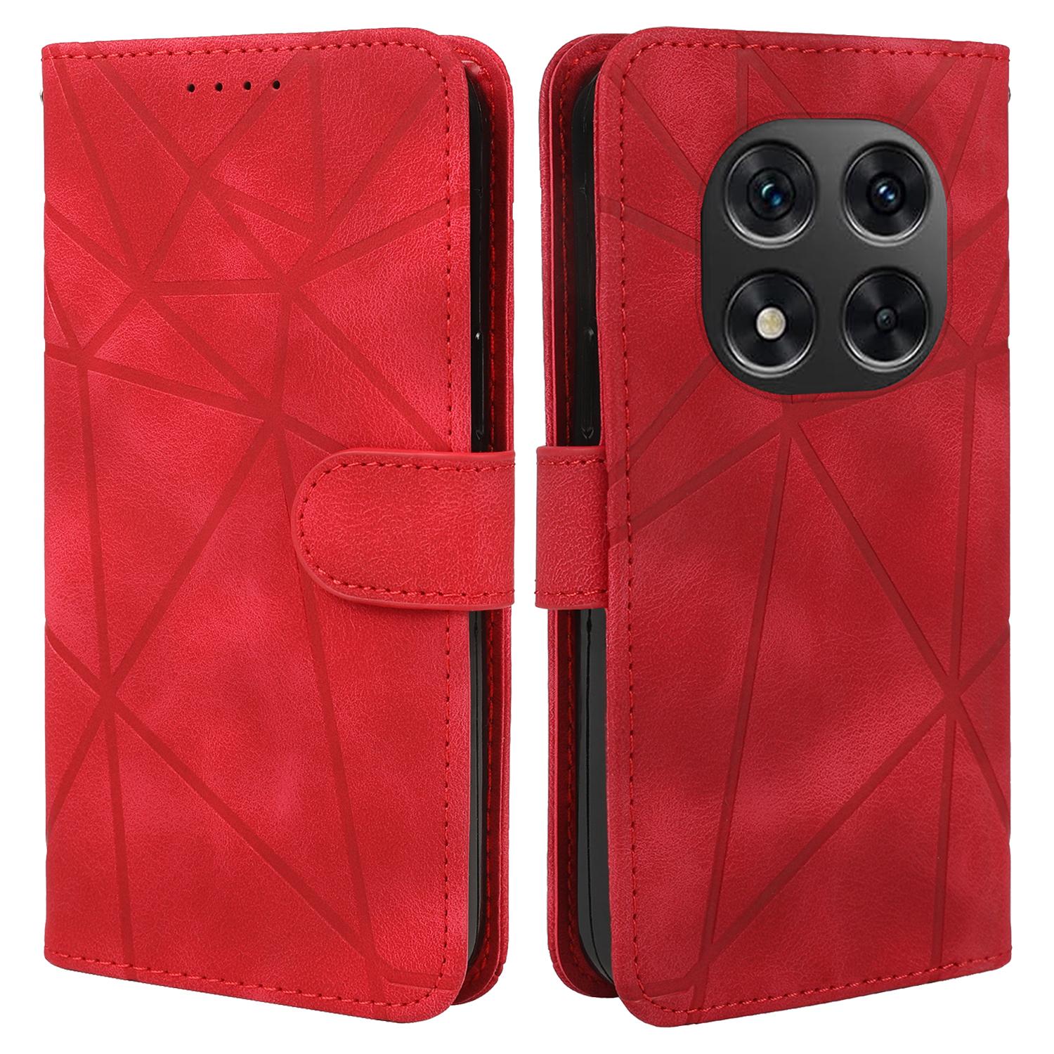 

Чехол-подставка для Xiaomi Redmi Note 14 Pro 5G/Poco X7 5G, кожаный чехол для телефона с текстурой линии Red