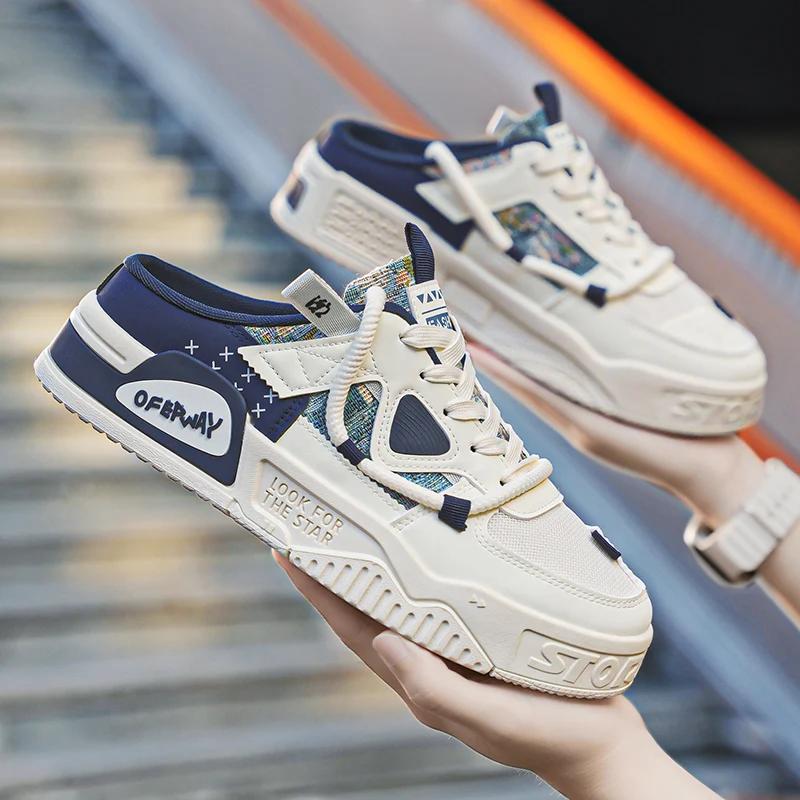 Fashion Men Casual Shoes Lightweight Half Slippers Slip-on Breathable Men Flat Sport Shoes Sneakers Comfortable Driving Loafers