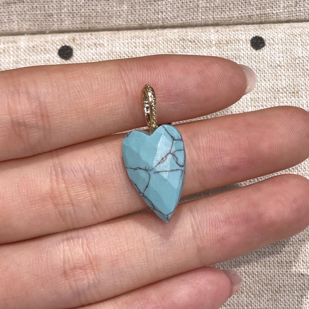 3 Stück, Natürlicher Stein Herz Facettierter Anhänger 12x30mm Vergoldete Strass-Öse Charme Für DIY Halskette Schmuckherstellung