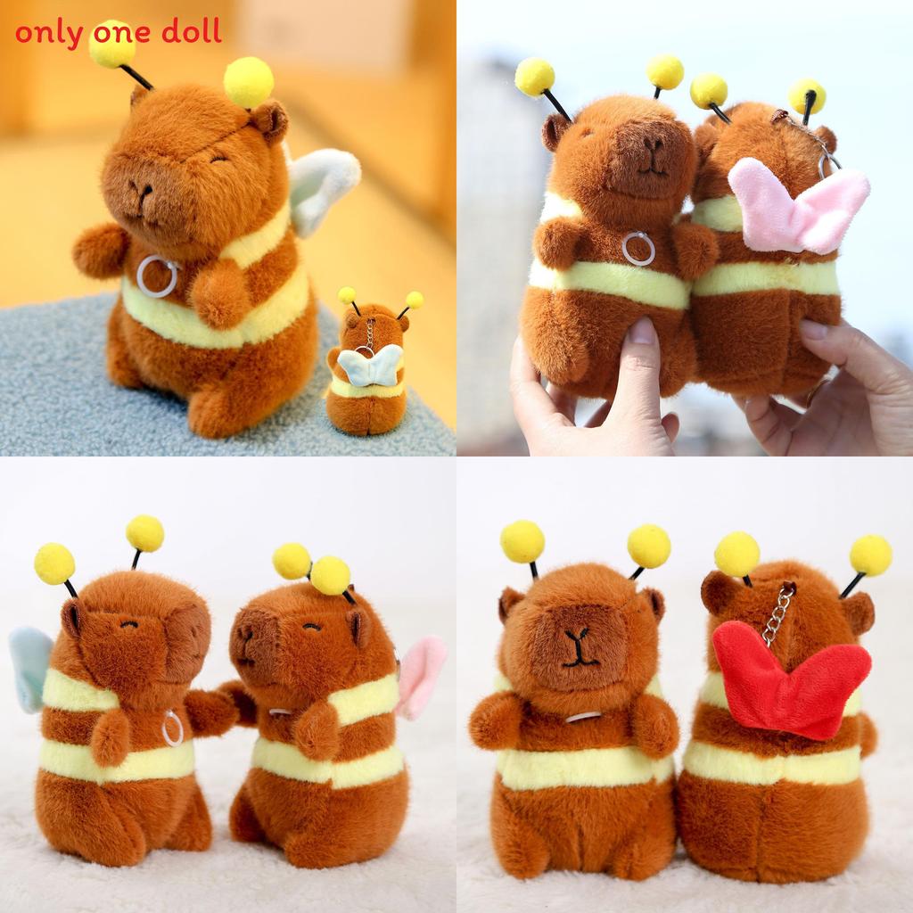 Animal Plush Toy Keyring Featuring Capybara And Bee Design With Soft Short Pile Material