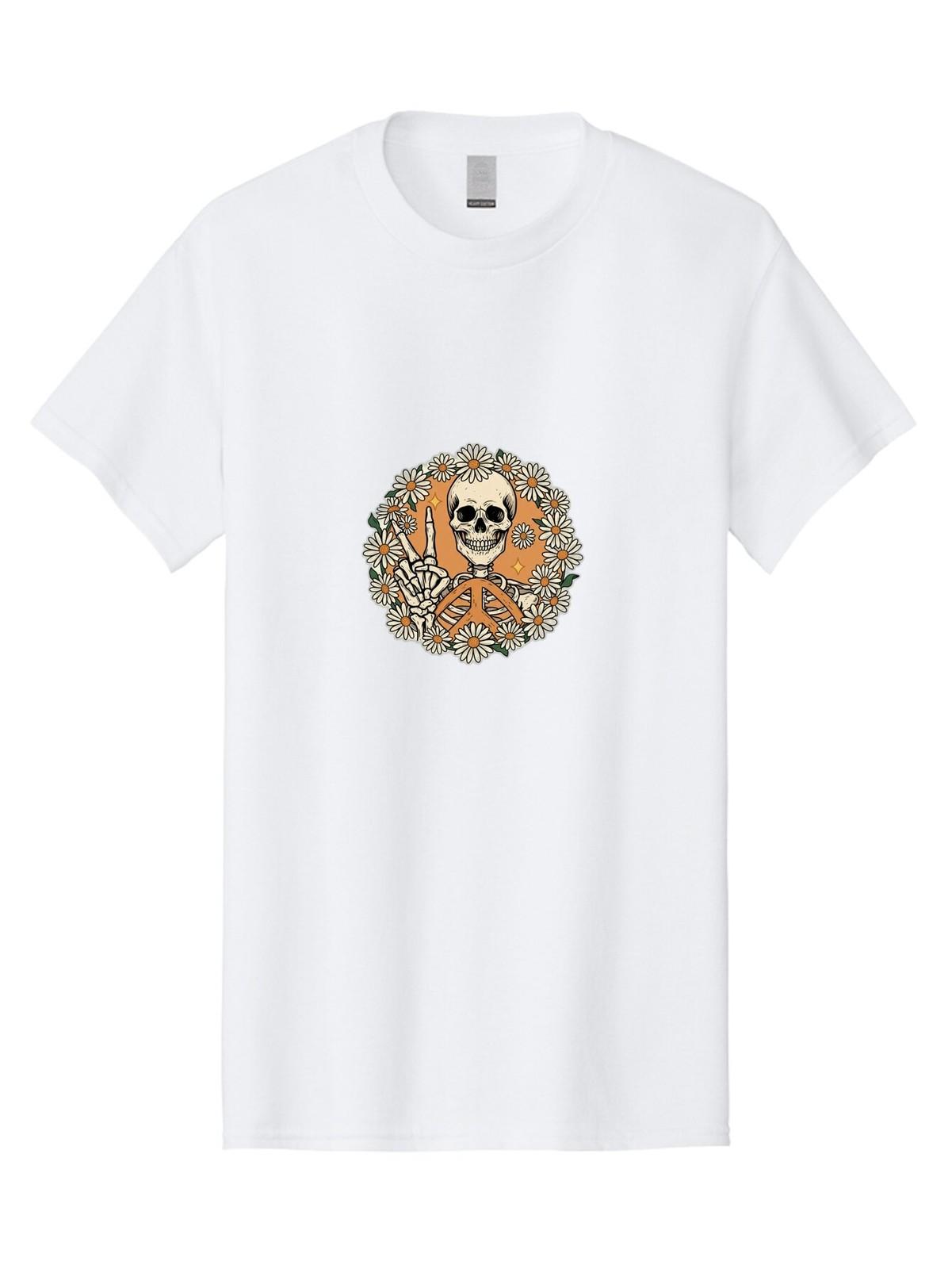 Peace-Sign-Skeleton Mens Graphic Tee, 100% Cotton, Casual Summer Wear S разноцветный