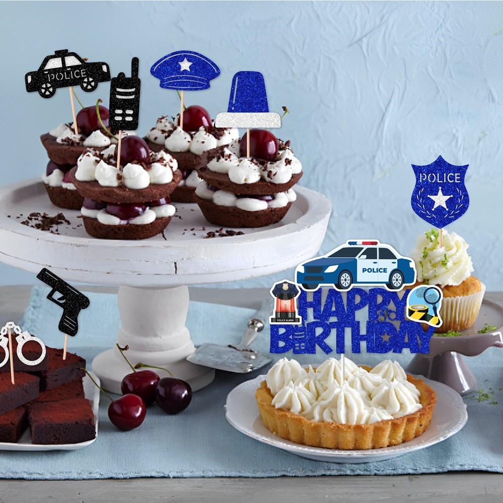 Police Children Themed Birthday Cake Paper Plugin Set Party Props Decoration
