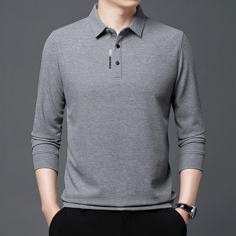 Autunno Nuovo T-Shirt Lunga da Uomo Polo con Risvolto Gioventù Business Slim Tinta Unita Manica Lunga Abbigliamento da Uomo