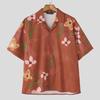 INCERUN Oversized Men Lapel Neck Short Sleeve Floral Print Casual Loose Shirts