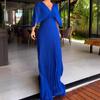 Women Wedding Guest Maxi Dress Flowy A Line High Waist V Neck Batwing Sleeve Pleated Chiffon Dress