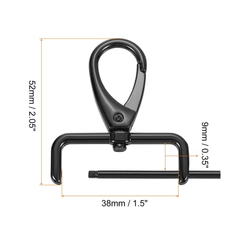 uxcell 38mm Inner Diameter Screw-On D-Ring Square Keychain Key Ring Lever Rotating Snap Hook Removal Craft Hook with Screwdriver, 2 Pieces Black