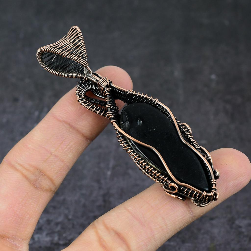 Natural Ammolite Gemstone Handmade Copper Wire Wrap Pendant Jewelry 3.23" M7r70