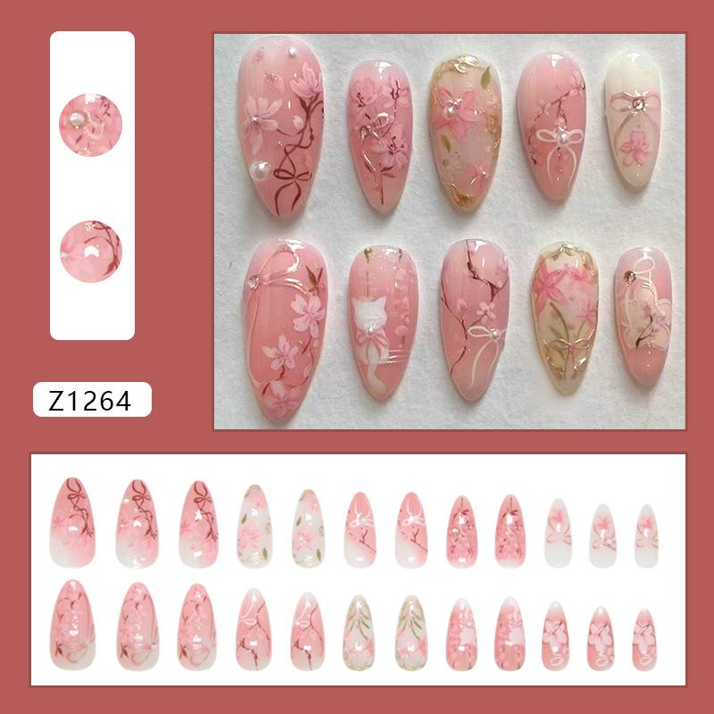 

Pearl sparkling pink diamond vine bow gradual change gentle European and American ins wind removable pieces 24 pieces
