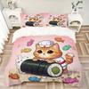 3pcs Kitten Making Sushi Print Bedding Set (1 Cover + 2 Pillowcases, Without Inserts), This Printed Bedding Set Is Soft and Comfortable, Suitable