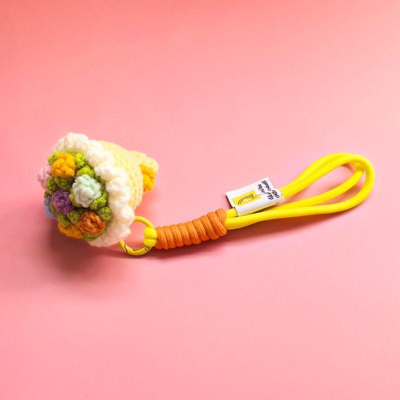 Finished Handmade Crochet Yarn, Woven Flower Bouquet, Keychain, Hand-held Flower Pendant, Rose, Mobile Phone Bag, Hanging Decoration