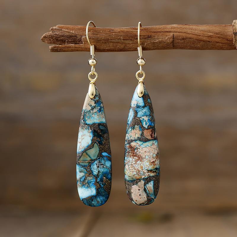 Bohemian emperor stone long water drop pendant earrings popular natural stone jewelry in Europe and America
