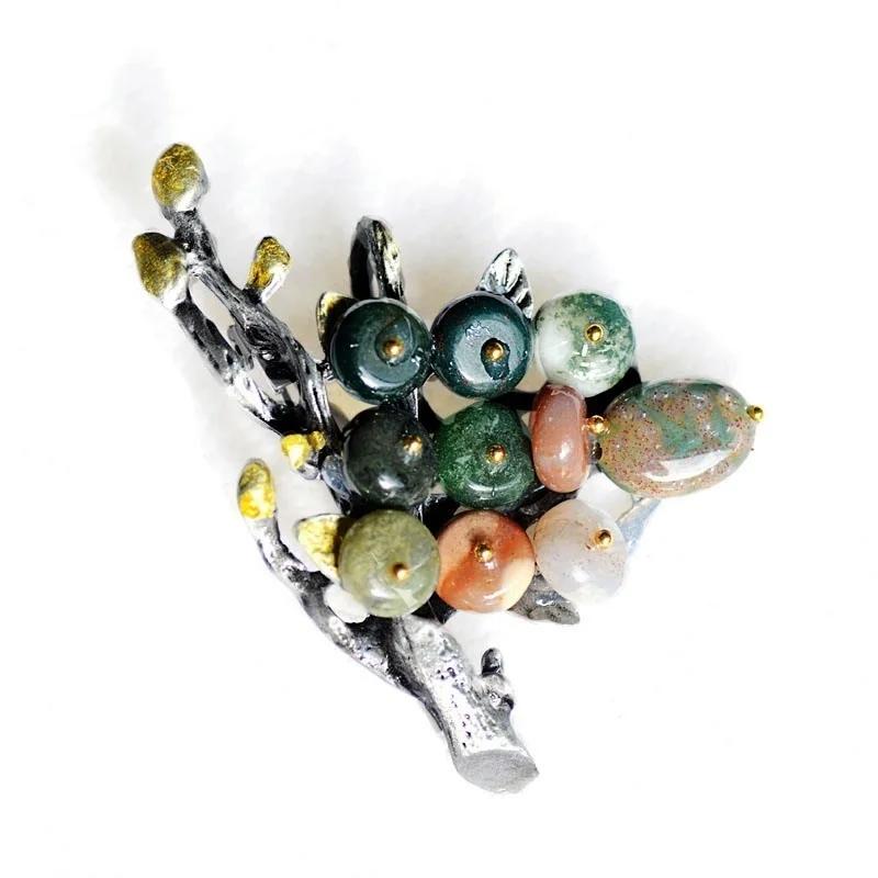 Natural Stone Flower Brooch Jewelry Large Brooches Metal Banquet Clothes Pins and Brooches Scarf Clip