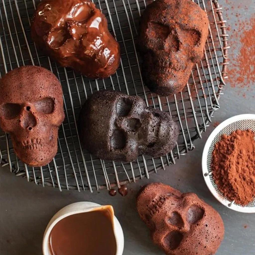 Halloween Skull Cake Pan Molds Non-Stick Cake Baking Molds Stainless Steel Skeleton Chocolate Molds for Chocolate Candy Cake