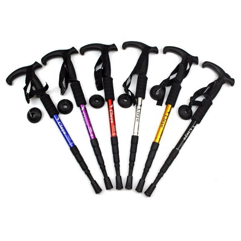 Low Moq Trekking Pole 4 Section Alpenstock Light Telescopic Hiking Stick Anti-shock Anti-skid Walking Stick