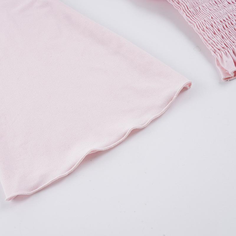Spicy Girl Pink Lace Patchwork Ruched V-Neck Base Shirt