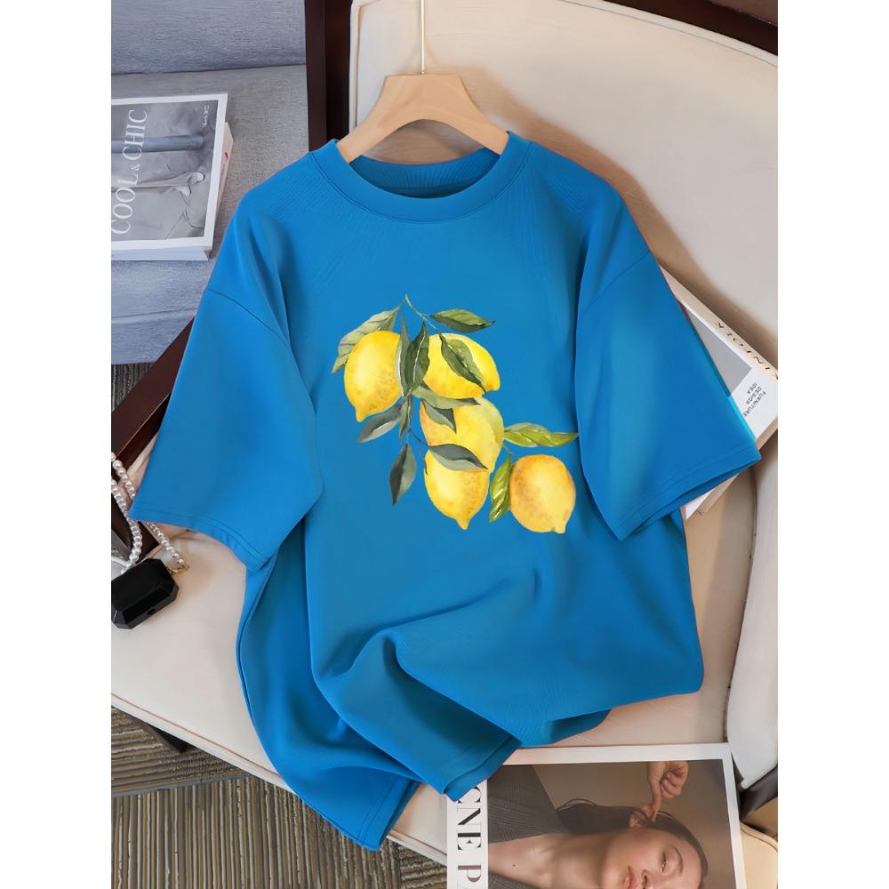Verão Criativo Padrão Limão Feminino Casual Tops Macios Moda Camiseta Legal Roupa Algodão Rua Manga Curta Para Mulheres Camisetas