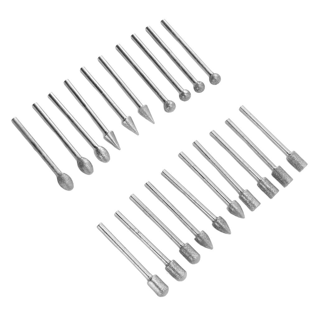 Set de 20 de bucăți Set de șlefuire în piatră, cu tijă de 3 mm, set de biți de șlefuit rotativ pentru sticlă, metal, piatră de jad