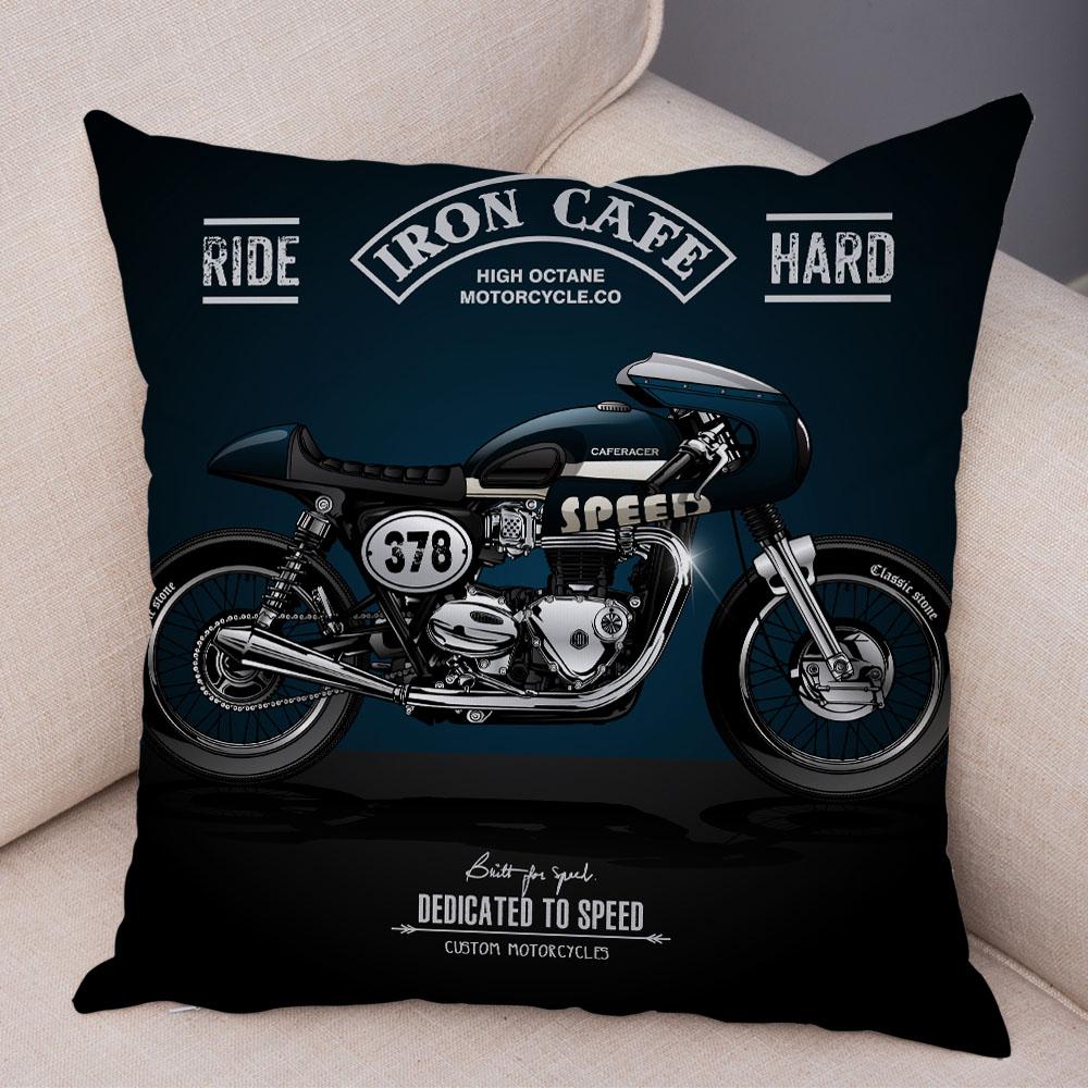 Colorful Motorcycle Cushion Cover Decor Vintage Style Bike Race Pillowcase Soft Plush Pillow Case for Sofa Home Car 45x45cm