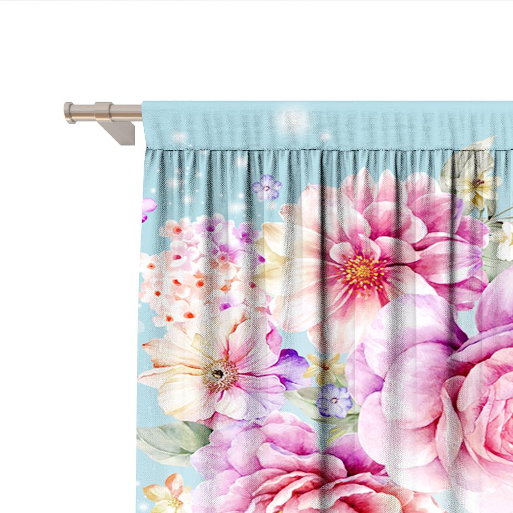 2PC Home Decoration Curtains With Diagonal Flower And Rod Pocket Curtains, Kitchen, Coffee Shop, Living Room, Balcony, Garden