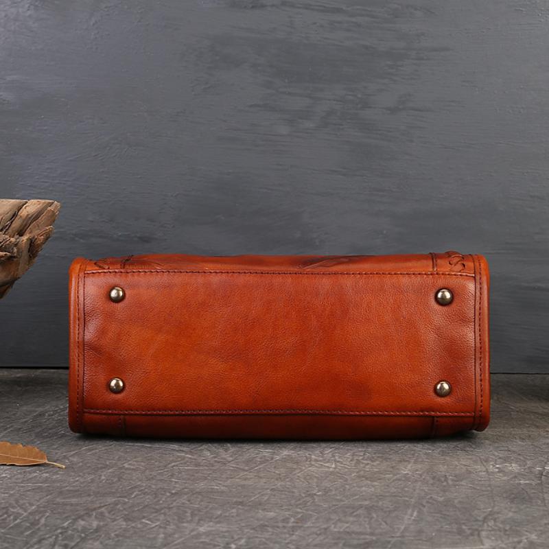 Johnature Retro Feather Embossed Handbag Genuine Leather Women Bag Large Capacity Real Cowhide Casual Shoulder Bags