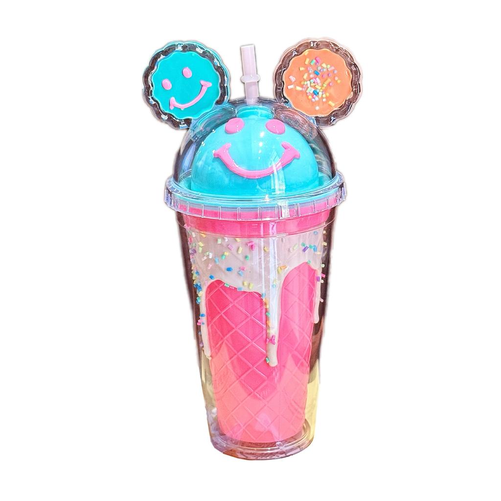 Fashion and Creative Smiley Face Water Cup Large Capacity Bingba Straw Cup Plastic Cup Exquisite Lady Gift