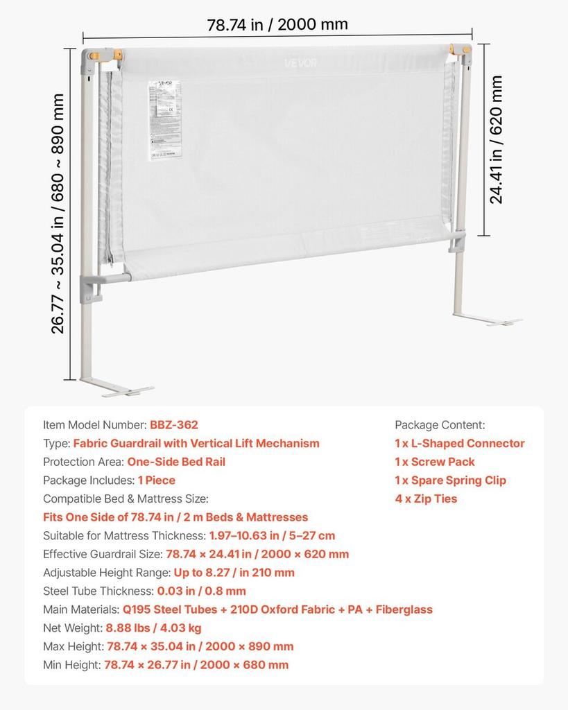 Toddler Bed Rail, Kids Beds Guard Rail with Reinforced Iron Pipe and Oxford Cloth, Adjustable Height Bed Side Railing, Portable Guard Bumper Barrier