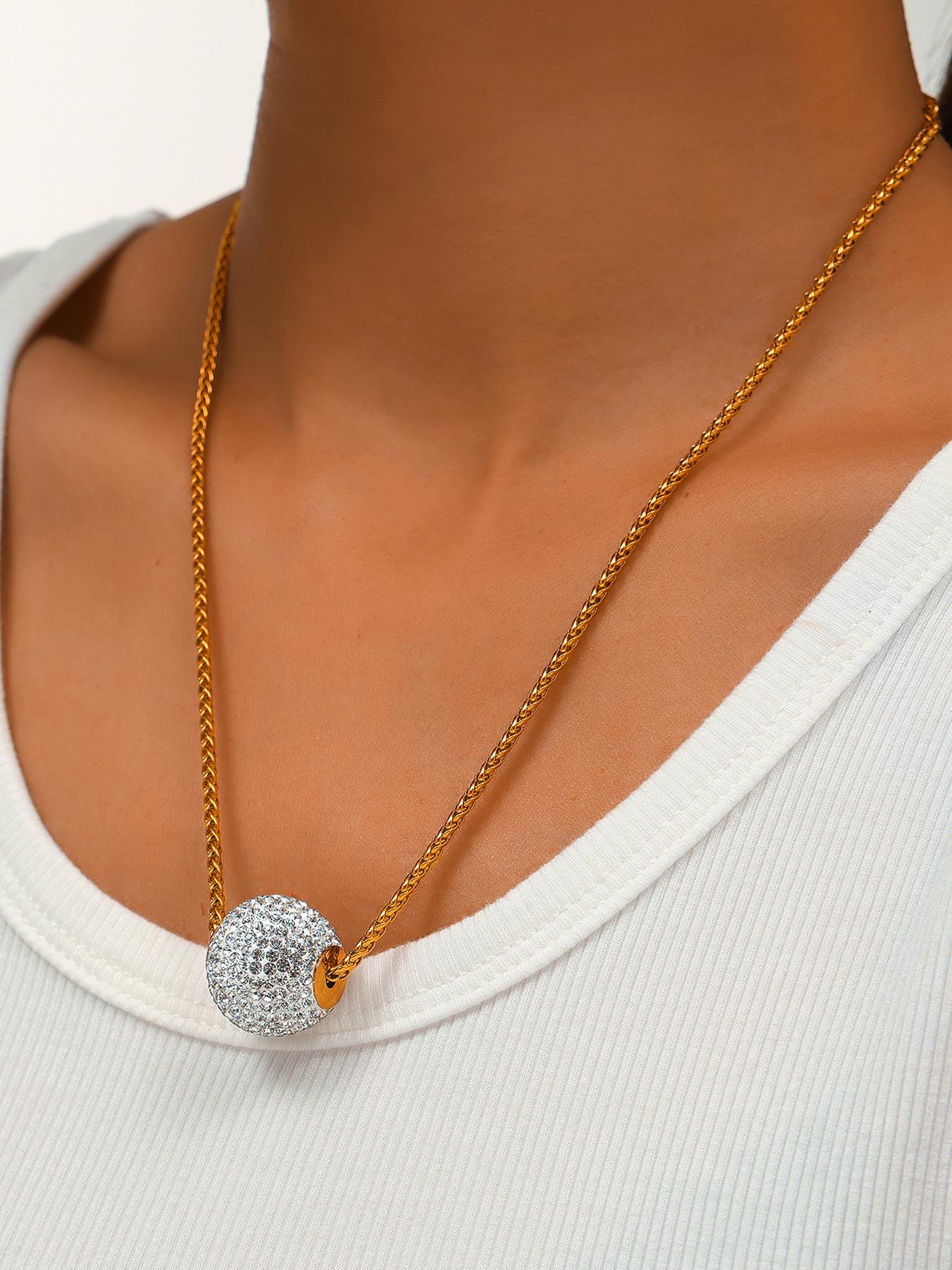 

Новое ожерелье с подвеской в виде шара из циркония для женщин, чокер из нержавеющей стали, простая женская шейная циркониевая цепочка-корзина