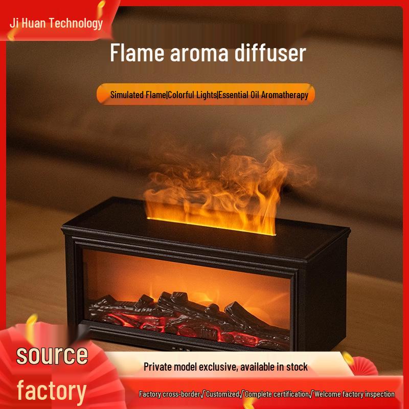 Retro Fireplace Humidifier & Aroma Diffuser with Colorful Ambient Light