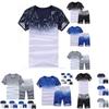 Crew Mens Neck Gradient Tshirtshorts Tracksuits Set Gym Jogging Running Pants