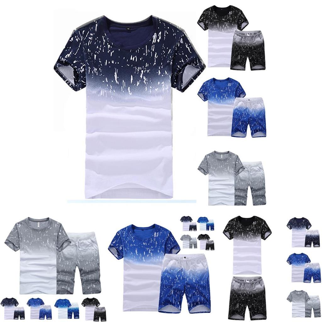 Crew Mens Neck Gradient Tshirtshorts Tracksuits Set Gym Jogging Running Pants
