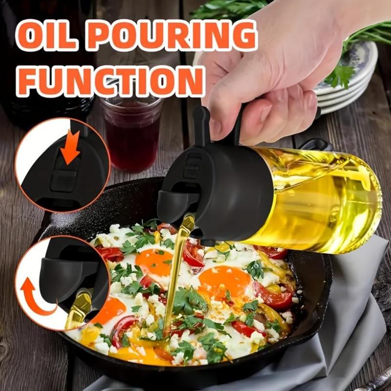 1pc Leak-Proof Olive Oil Spray Bottle - Dual-Use Plastic Dispenser with Fine Mist & Pour Spout, Ideal for Salads, BBQ & Cooking, Easy Hand-Wash MIT