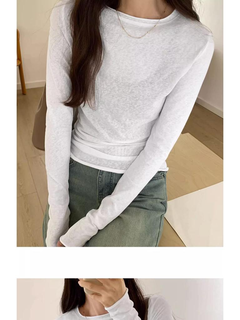 2025 New Slimming Round Neck Long-Sleeve Top for Women