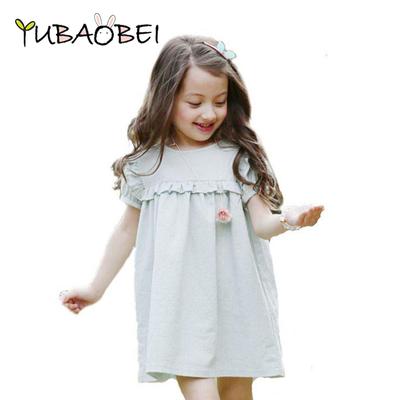 Abbigliamento Estivo per Bambini Vestito a Maniche a Sbuffo per Neonate Cotone Lino di Qualità Casual Bambini Volant