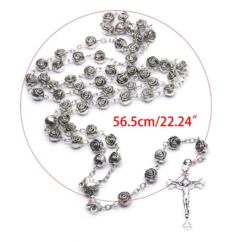 Catholic Rose Rosary Necklace Cross Pendant Beaded Necklaces Religious Jewelry