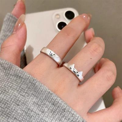 Unique Cute Cat and Puppy Ring Design Adjustable Opening Ring Couple Ring