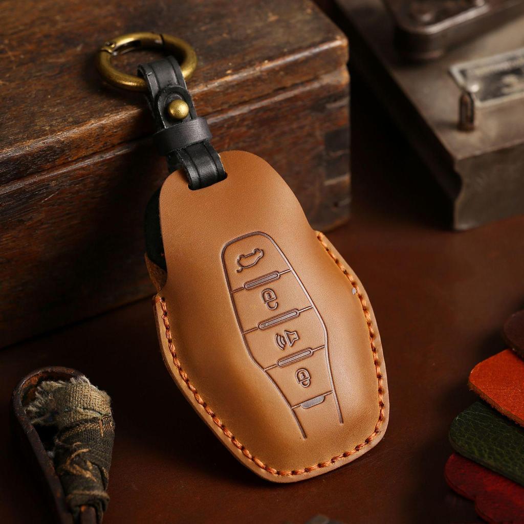 Chery Jetour Handmade Crazy Horse Leather Car Key Cover with Buckle