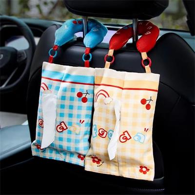 Cute Design Hanging Tissue Storage Bag Easy Install Multifunctional Tissue Pouch  Car Mounted