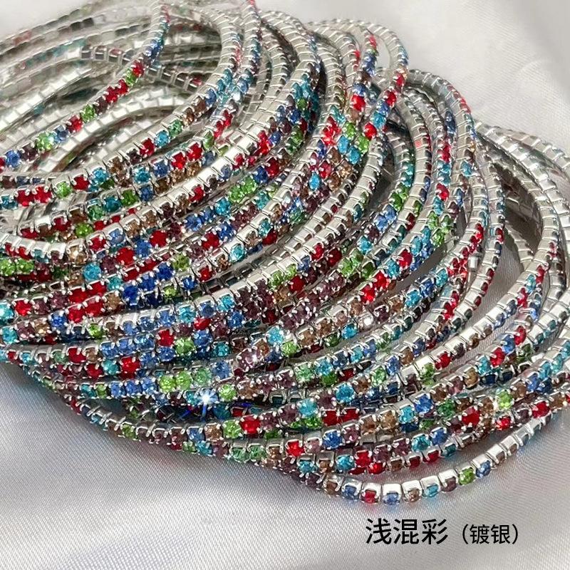 1Pcs Single Row Cubic Zirconia Tennis Bracelet Silver Color Elastic Bangle for Women Multi Layered Wearing Streetwear Jewelry